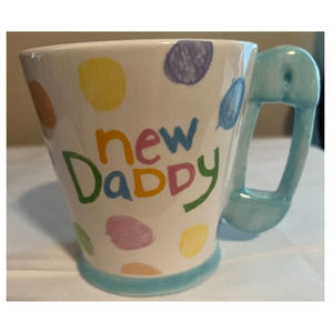 New Daddy Mug Blue Diaper Pin‎ 4 1/4" Tall Handle 4"